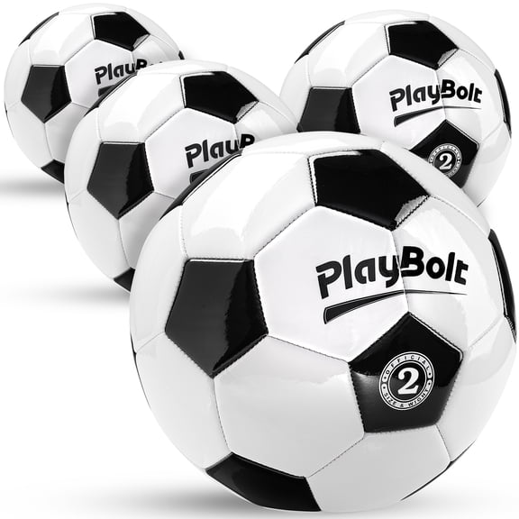 PlayBolt Youth Soccer Ball Size 2  4 Pack PVC Soccer Ball with Hand Pump for Toddlers & Kids  Indoor & Outdoor Training & Play