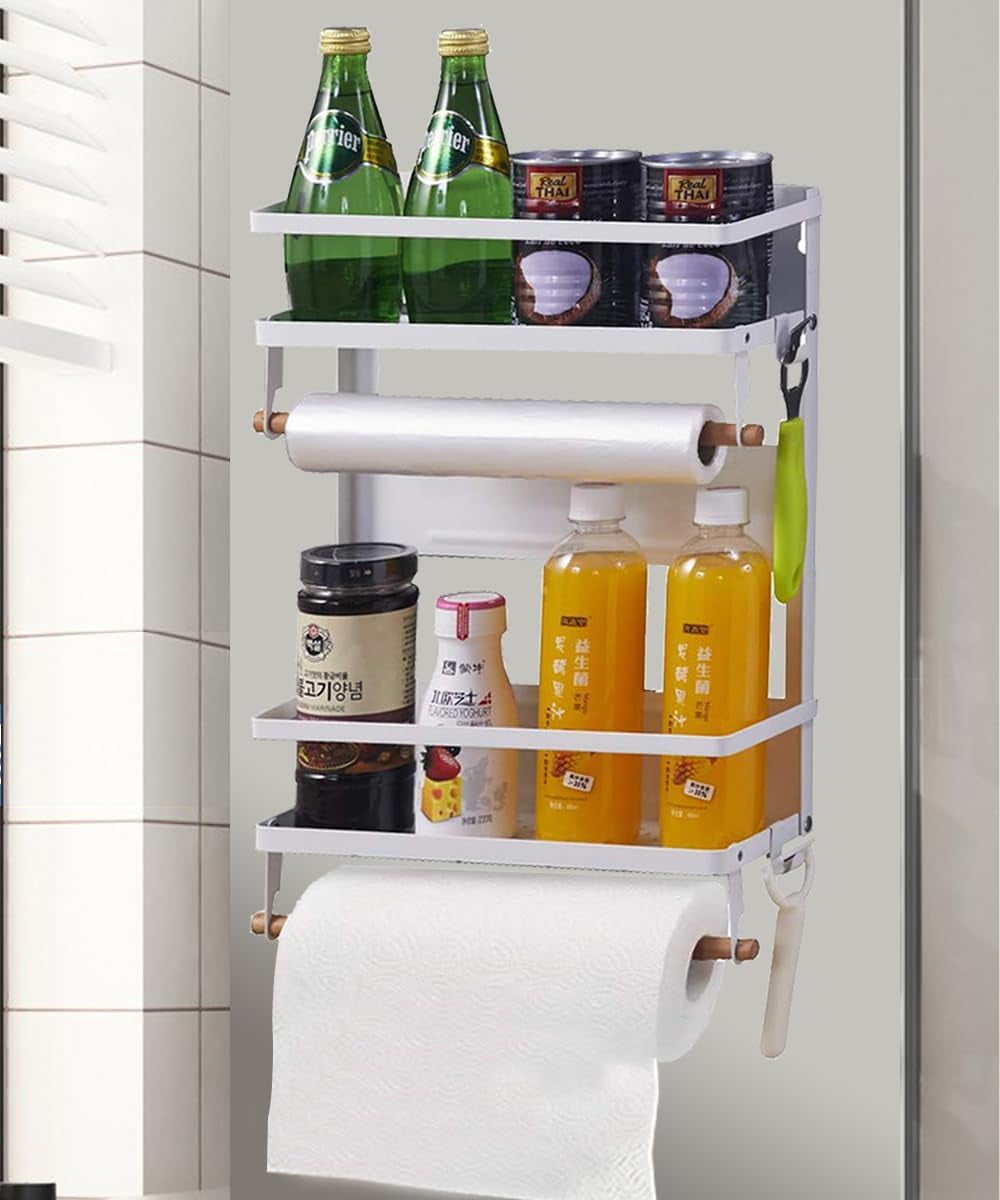 Fuliko Refrigerator Spice Rack, Foldable Kitchen Side Storage Organizer ...