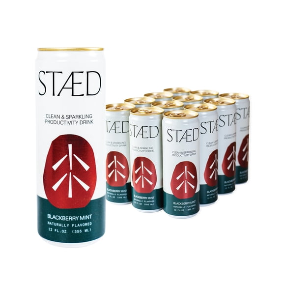 Drink Staed Blackberry Mint Productivity Drink, Sparkling Functional Beverage, 12-Pack With Cognizin Citicoline & L-Theanine, Organic Clean Caffeine, Healthy Energy Drink