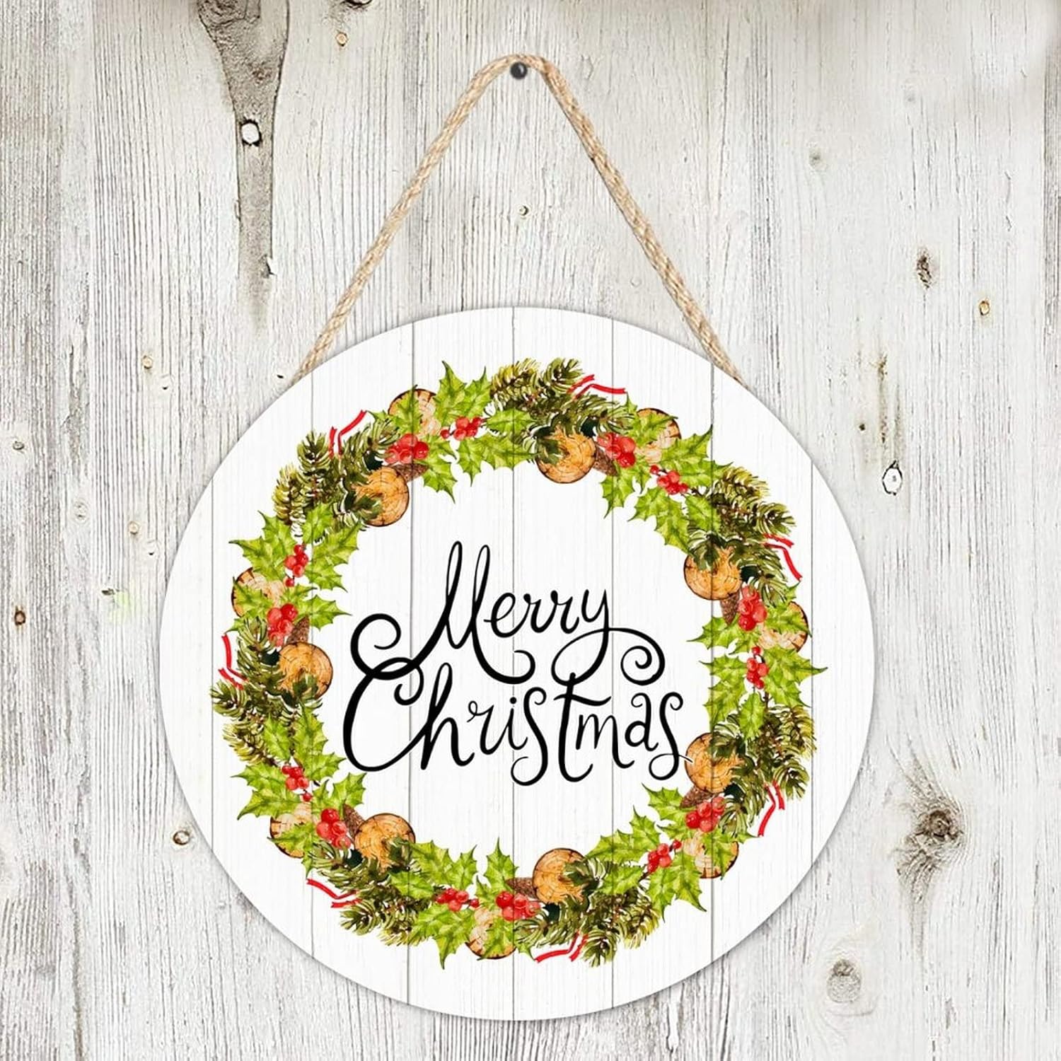 Fuliko Round Wooden Pallet Sign Christmas Garland Mistletoe Wreath ...