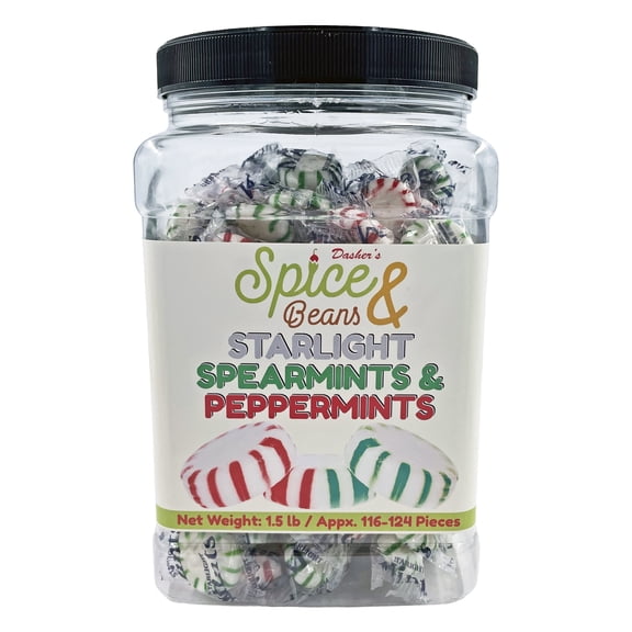 Starlight Mints Red Peppermint and Green Spearmint Blend Approximately 116-124 Pieces by Dasher's Spice & Beans 1.5 Lbs