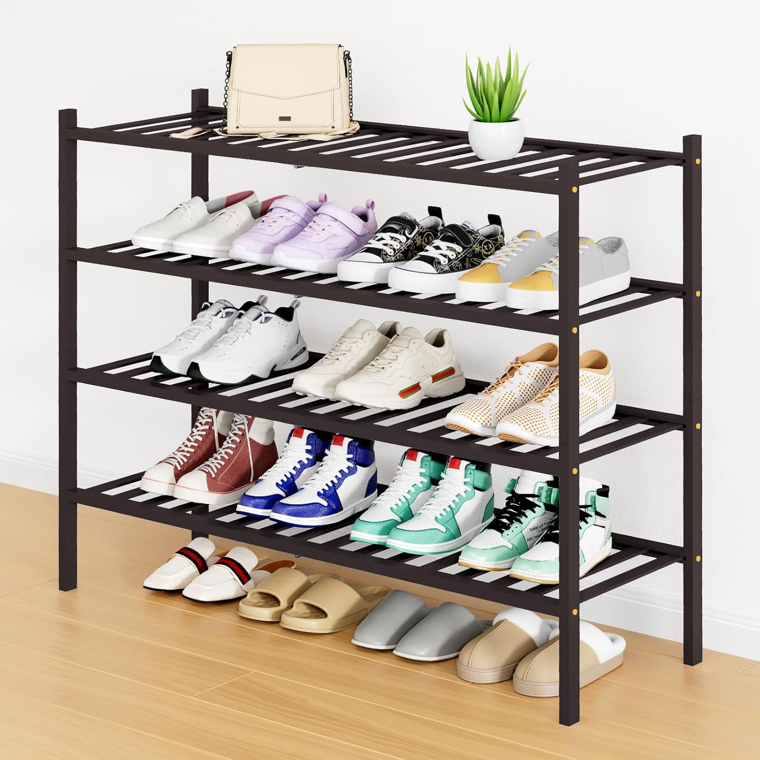 Fuliko Shoe Rack, 4 Tier Long Shoe Organizer, Stackable Free Standing ...