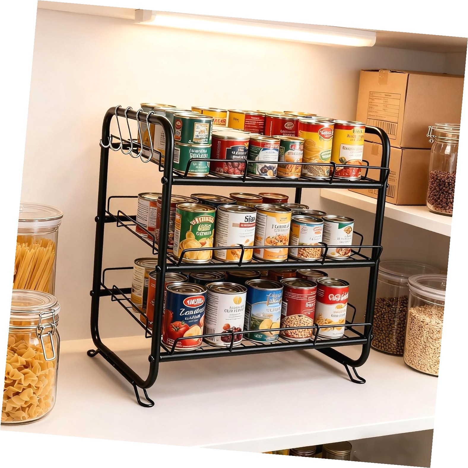 Large Can Storage Rack Fuliko Single Unit 3- Can Organizer Rack, Cabinet Can Dispenser Storage ...