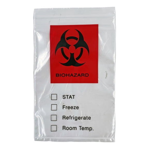 Biohazard Specimen Bag By Dasher's Spice & Beans 6"x9" Zip Top with Pouch for Paperwork 100 ct
