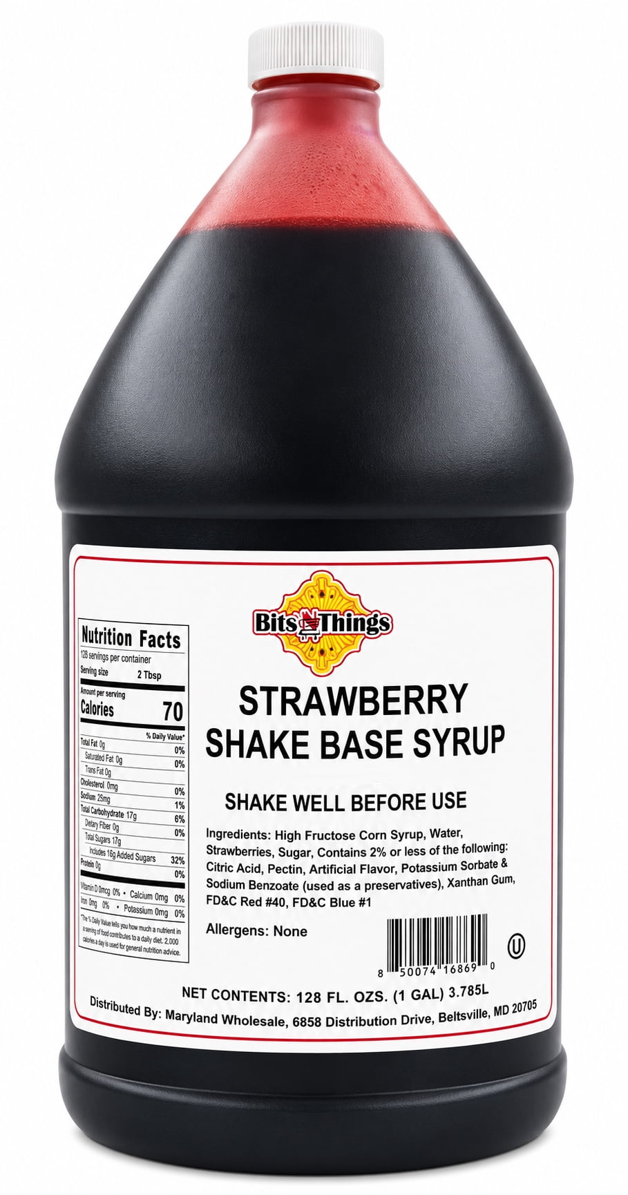 Strawberry Shake Flavoring Syrup 1 Gallon - Smoothies & Beverages - Milkshakes, Frozen Drinks, Desserts & Frozen Yogurt - Kosher Bulk Syrup - Bits N Things