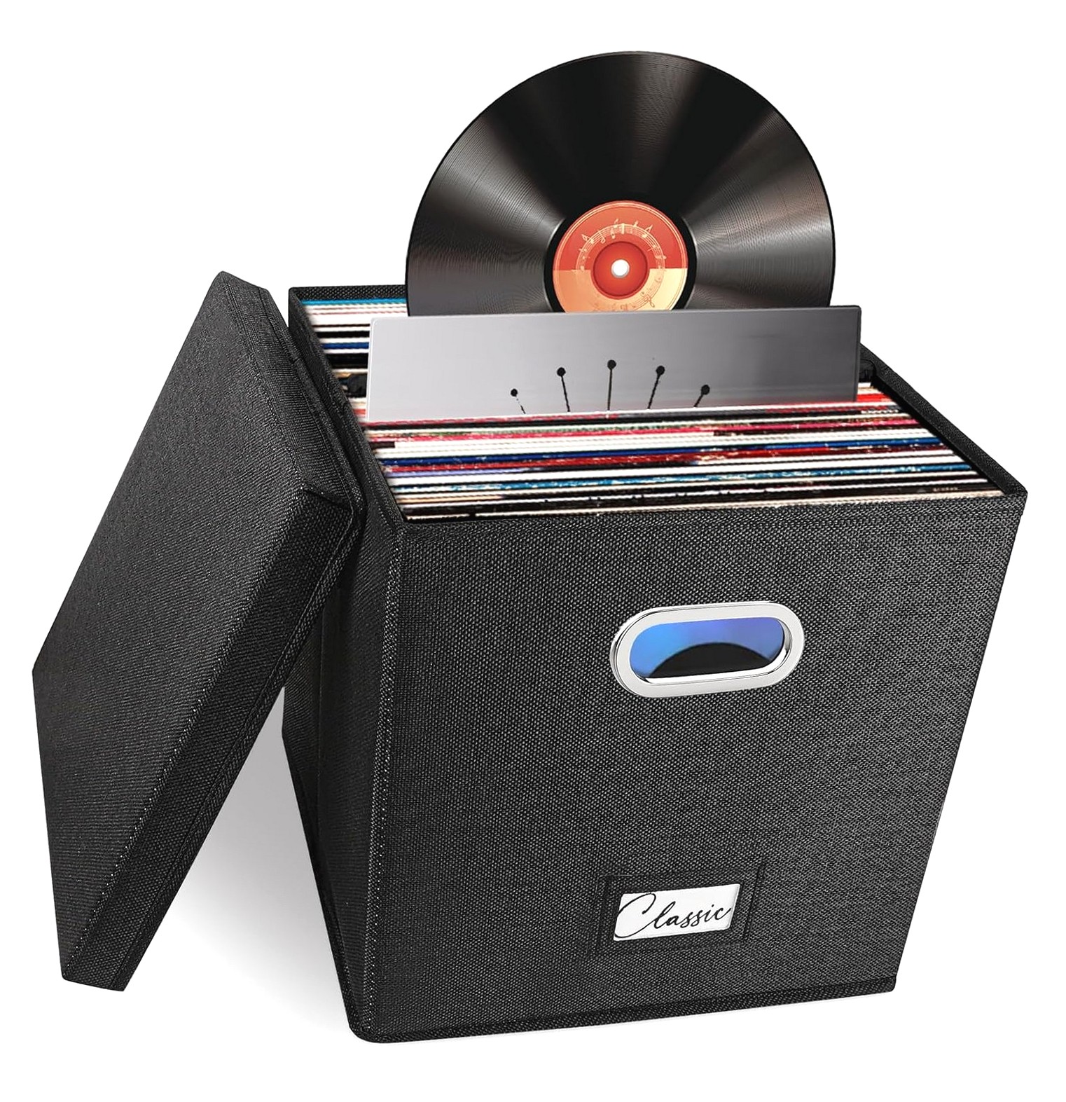 Stackable Folder Boxes Fuliko Storage Box for 50+ Single LPs (12-Inch), Stackable Albums Linen ...