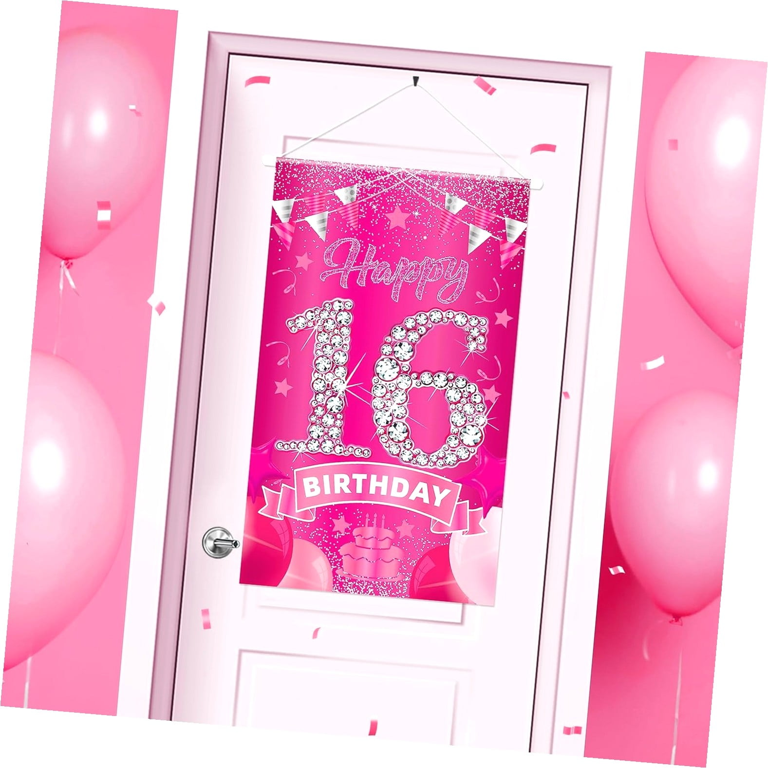 Fuliko Sweet 16 Birthday Decorations for Girls Happy 16th Birthday Door ...