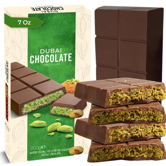 Chobella Dubai Chocolate Bar Pistachio, Viral Knafeh Chocolate Bar with Pistachio Cream and Kataifi, 7 oz (200gr)