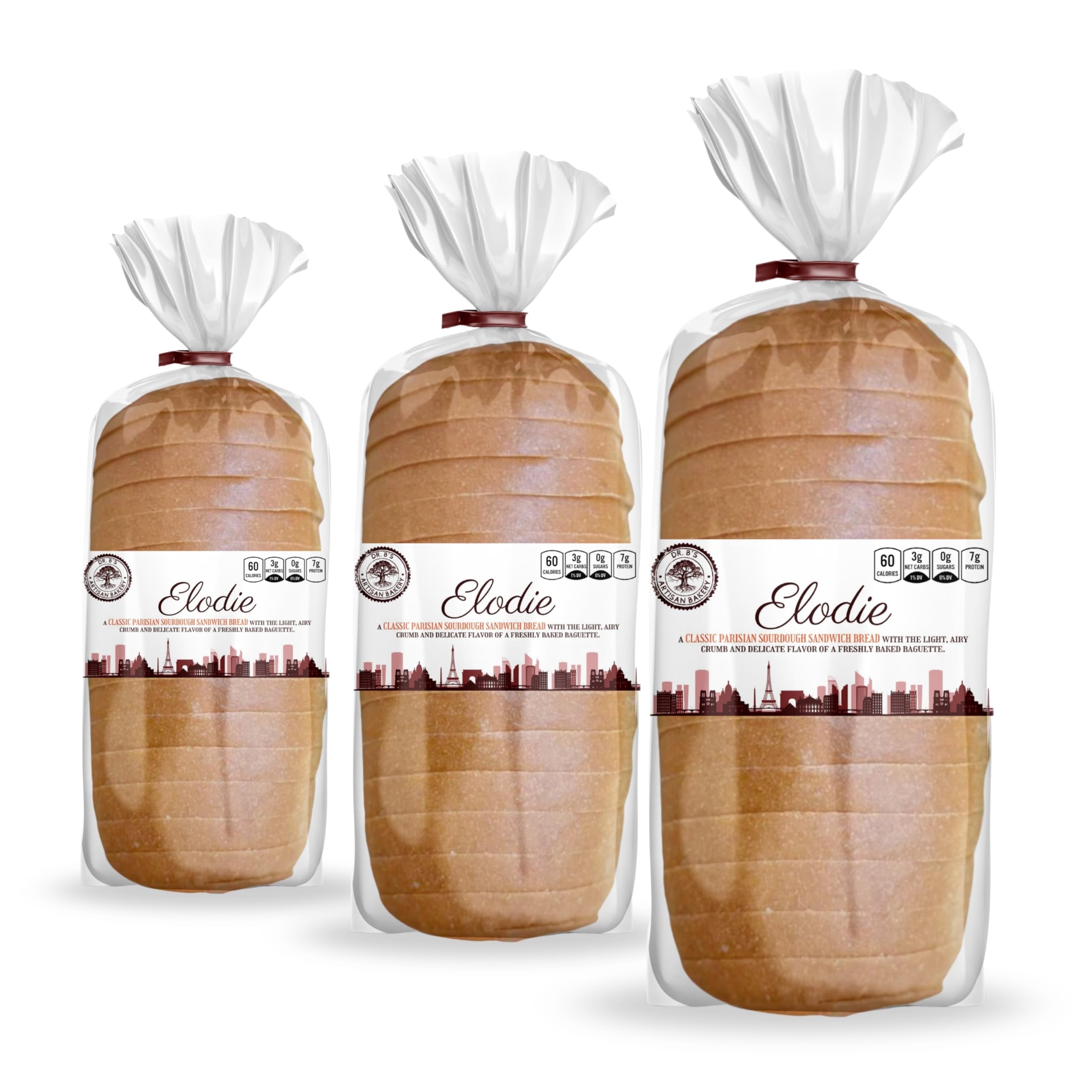 Dr. B's Elodie Parisian Style White Sourdough Sandwich Bread | 3g Net Carbs & 7g Protein | Low Calorie, Vegan, Sugar Free, Nut Free | Fresh Sliced Keto & Low Carb Bread Loaf (3 Pack (16 oz))