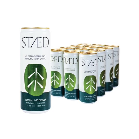 Drink Staed Lemon Lime Ginger Productivity Drink, Sparkling Functional Beverage, 12-Pack With Cognizin Citicoline & L-Theanine, Organic Clean Caffeine, Healthy Energy Drink