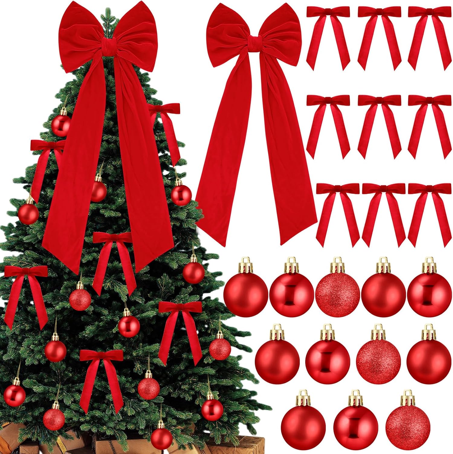 Fuliko Velvet Bow Christmas Tree Decoration Set, 30 Pcs Small Bows 1 ...