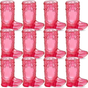JoyServe 24 Mini Boot Shot Glasses, 1 oz Reusable and Disposable Pink Plastic Shot Cups, for Cowboy Cowgirl Themed Parties, Decorations, Bachelorette Party Favors, Pink