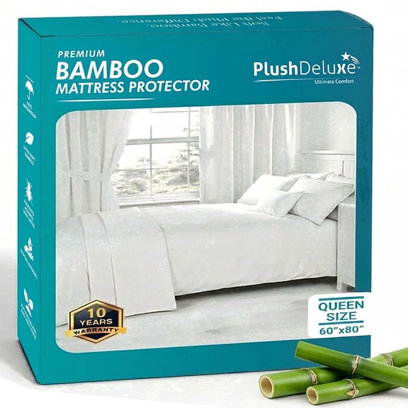 PlushDeluxe Fitted Bamboo Mattress Protectors, Twin-XL - Mold Resistant