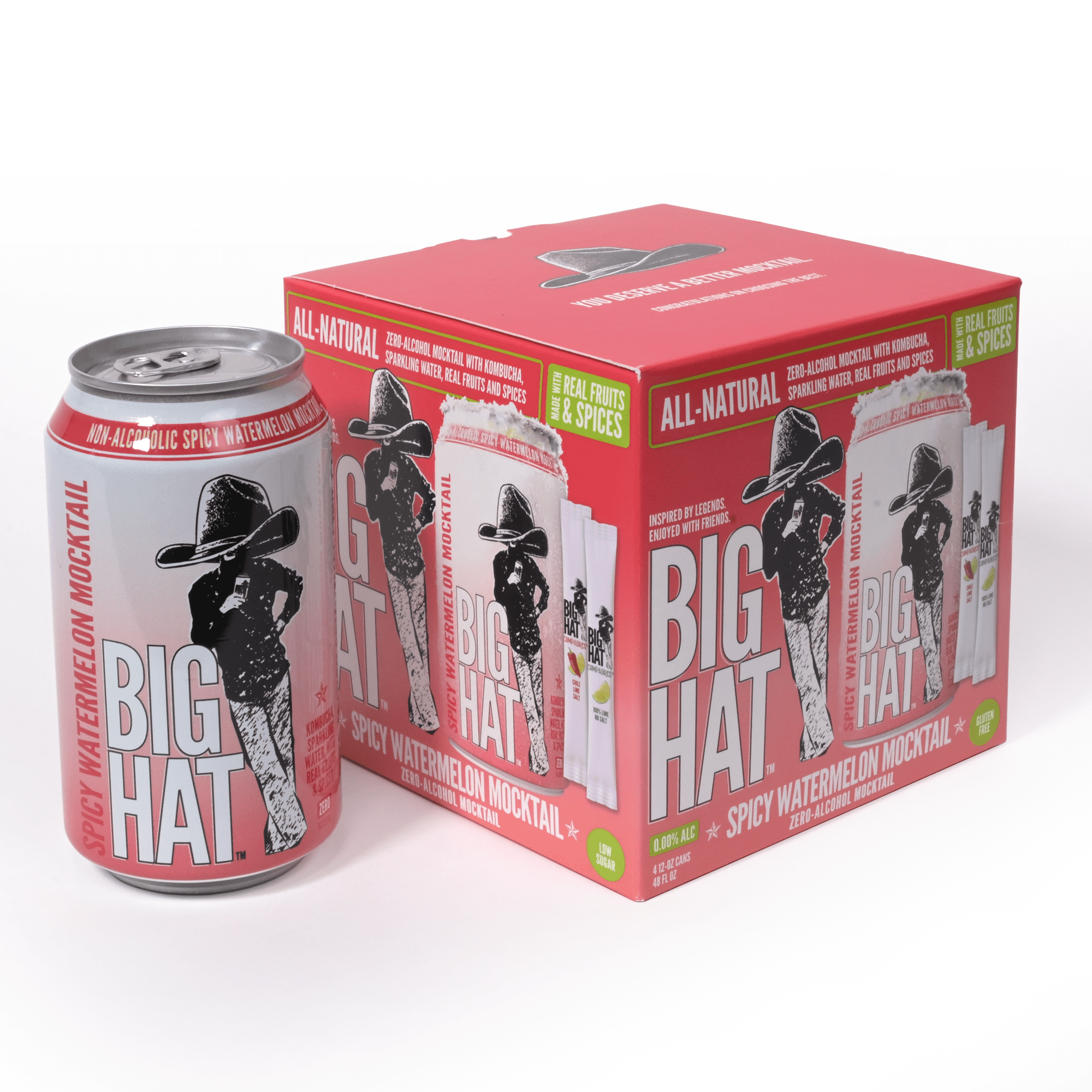 BIG HAT Spicy Watermelon Mocktail, Non-Alcoholic 4 Pack, 12 fl oz Cans