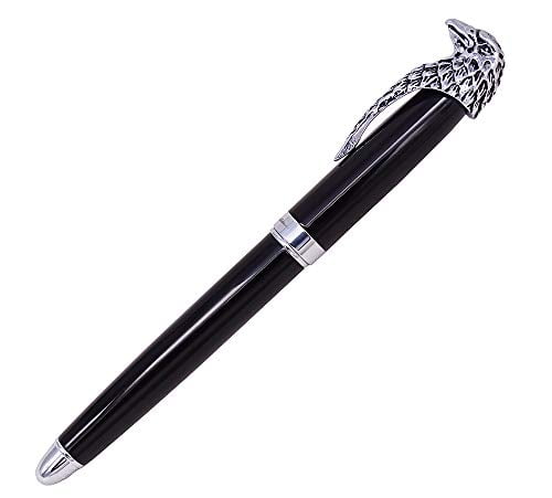 Fuliwen Owl Black Rollerball Pen Silver Stainless Steel Eagle Head Clip Unique Collection Writing Gift Pen