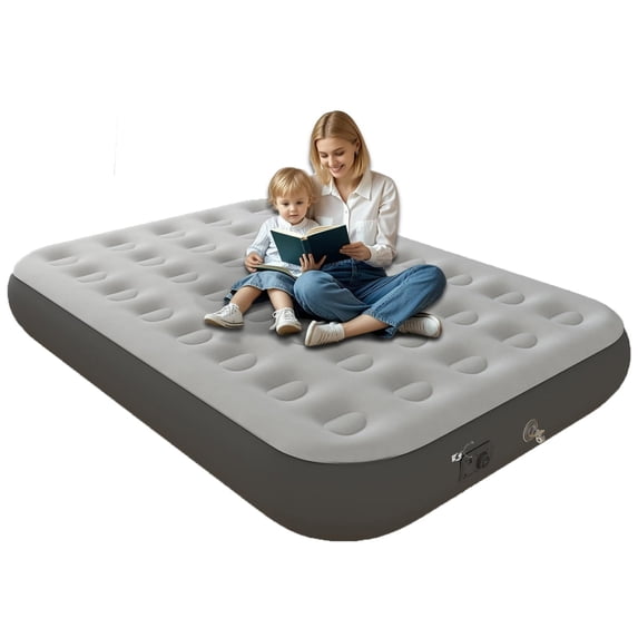 Full 10" Top Flocking Air Mattress with Built-in Pump Raised Comfort,Fast Inflation/Deflation Foldable Portable Air Bed with Storage Bag for Home,Camping,Guests Grey