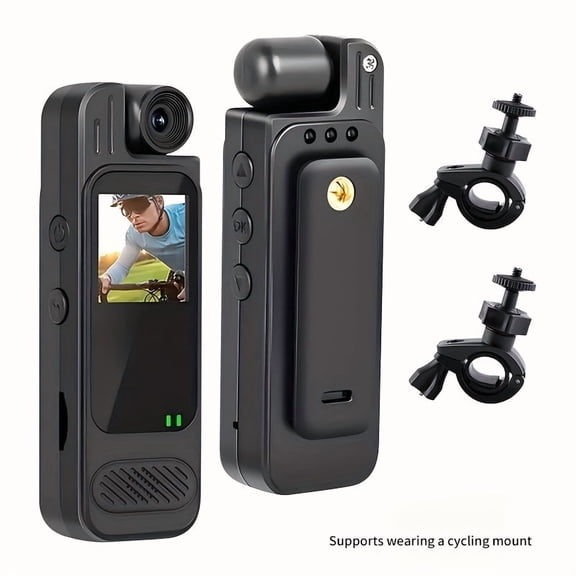 Full 1080P HD Mini Camera, 180° Rotating Lens, Night Vision, 5-Hour Battery, Loop Recording, Infrared Lights, for Outdoor Sports & Travel, Night Vision Capture, Sleek Black, Multifunctional