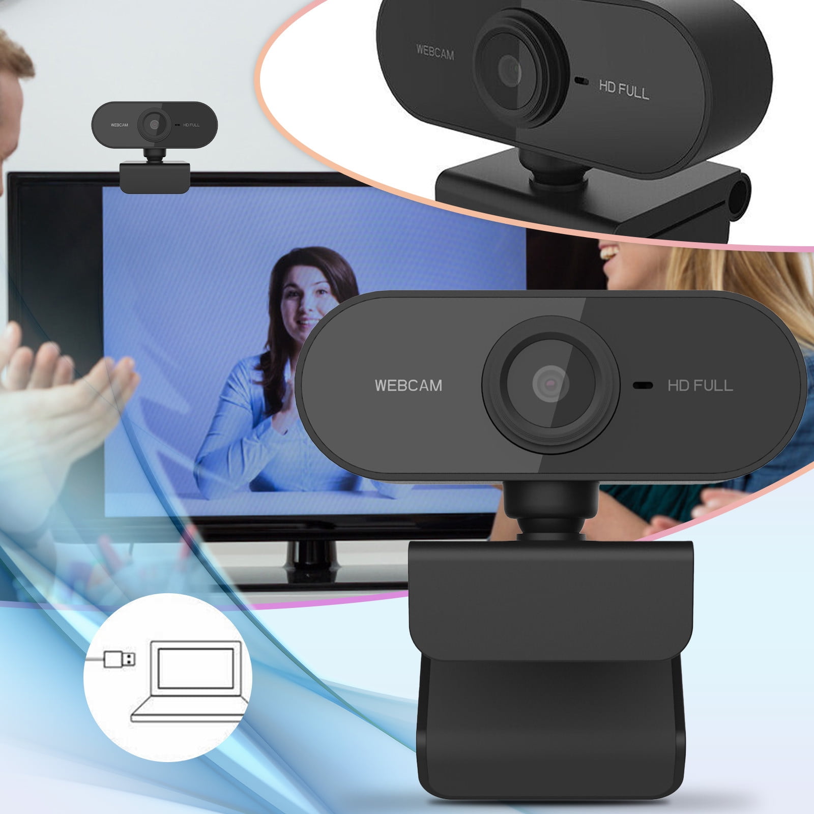 Full 1080P USB Computer Webcam with Integrated Microphone for PC and Video Conferencing