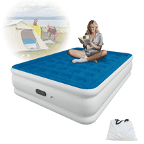 Full 18" Top Flocking Air Mattress with Built-in Pump Raised Comfort,Fast Inflation/Deflation Foldable Portable Air Bed with Storage Bag for Home,Camping,Guests Blue