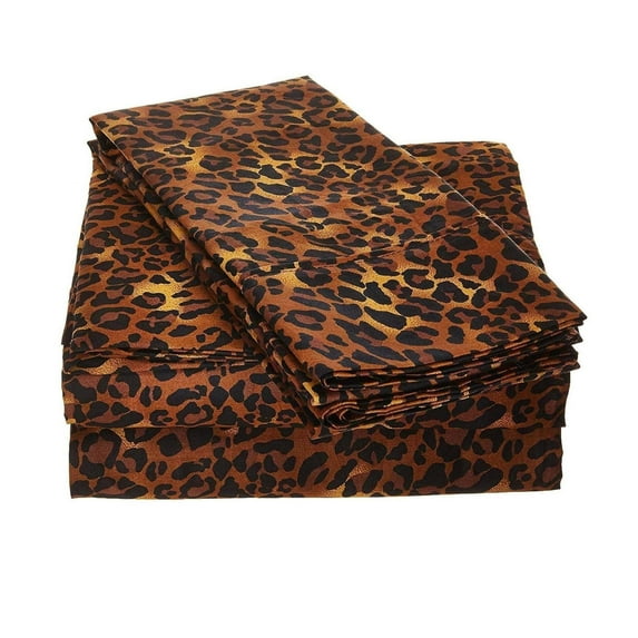 Full 3-PC (1 Fitted + 2 Pillowcases) Pure Organic Bed Sheet Set 1000-Thread Count, 10" Deep Pockets - Leopard Print