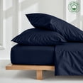thumbnail image 1 of Full 3-PC (1 Fitted + 2 Pillowcases) Pure Organic Bed Sheet Set 800-Thread Count, 25" Deep Pockets - Navy Blue, 1 of 7
