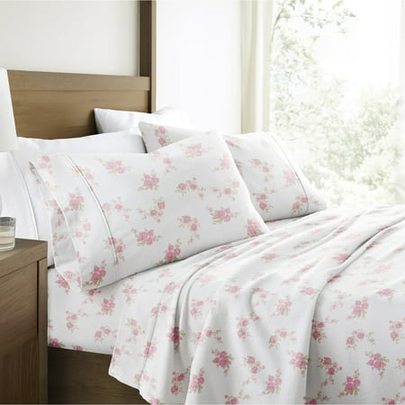 100% Cotton Flannel Bed Sheets Set for Full Size Bedding in Rose Bunch Pink by Comfort Canopy