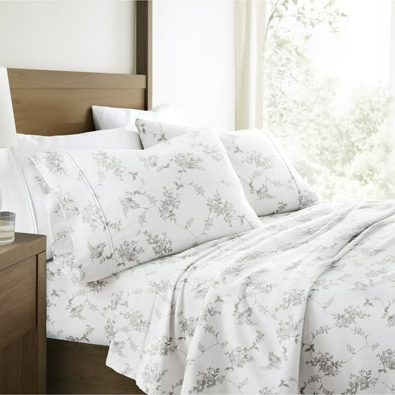 100% Cotton Flannel Bed Sheets Set for Full Size Bedding in Sylvan Rose Gray by Comfort Canopy
