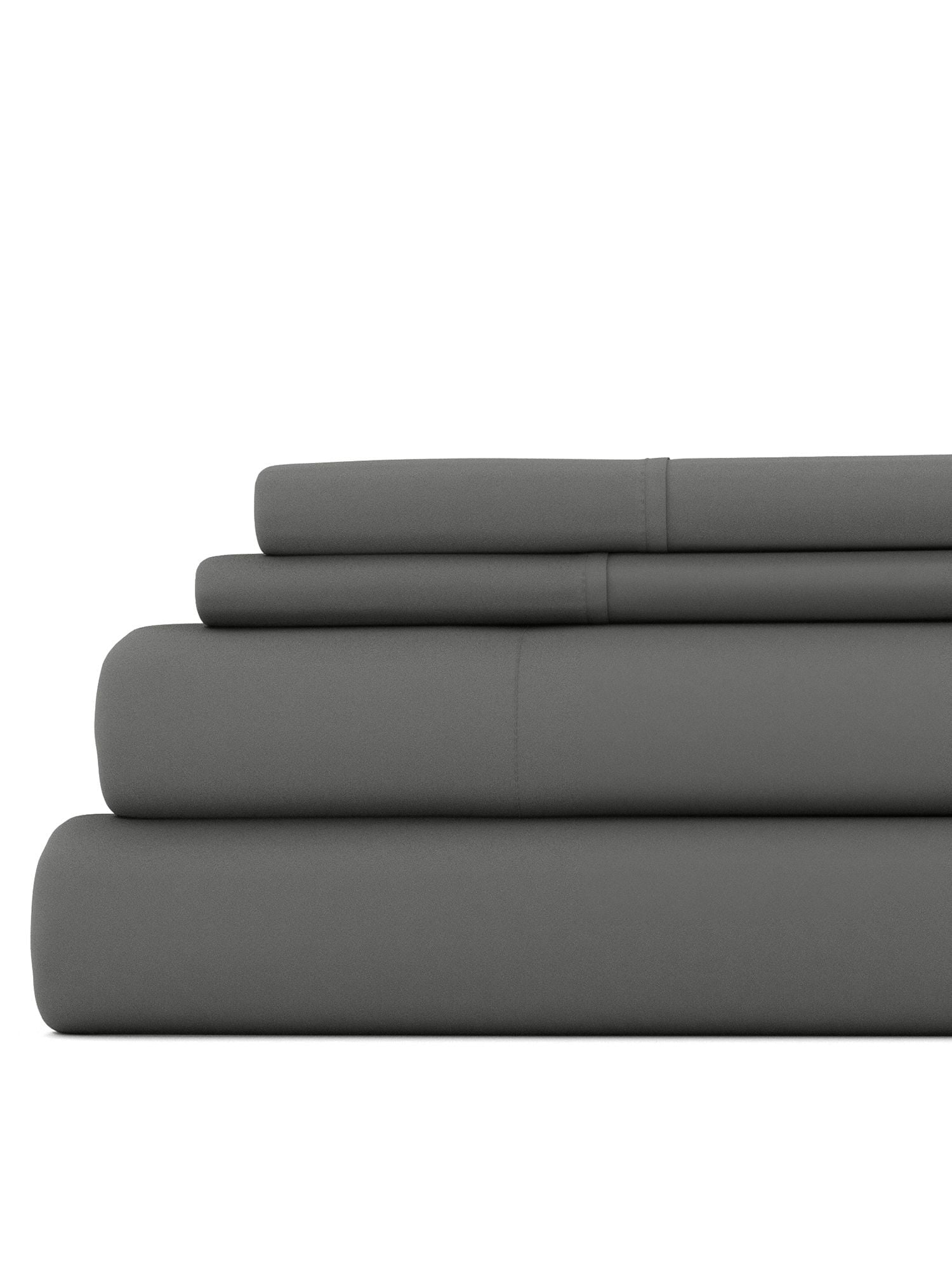 Gray Full Size Cotton Polyester Microfiber 4-Piece Bed Sheet Set