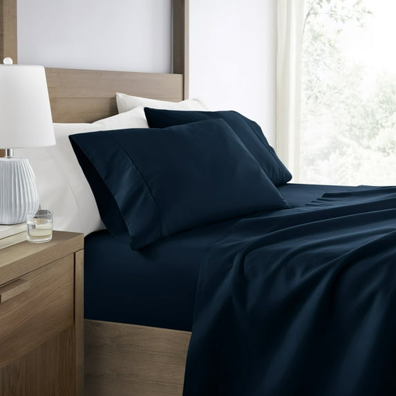 Wrinkle Resistant Super Soft Bed Sheets Set, Full 4-Piece Solid in Navy Blue by Comfort Canopy
