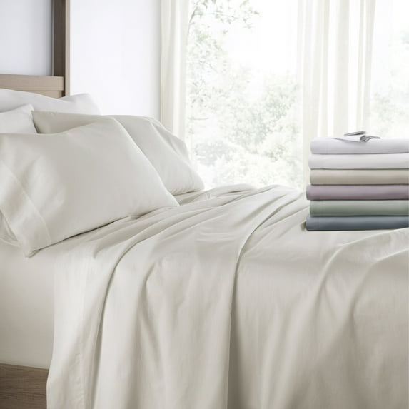 Long-Staple Sateen Cotton Sheets Set - Ultra Soft Double Brushed & Washed in Ivory for Full Size Bedding - Comfort Canopy