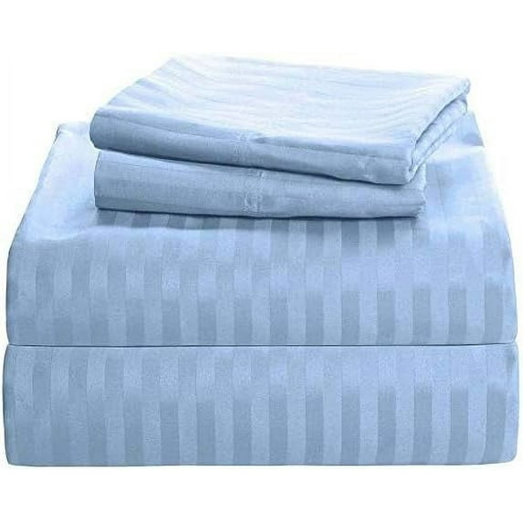 Full 6 PC Bed Sheet Set - 600 Thread Count Pure Egyptian Quality Cotton 6 Piece (Sheet Set & Extra Pillow Cases) Full Size Fit Up 9" Inch to 12" Inch Deep Pocket Striped ( Light Blue )
