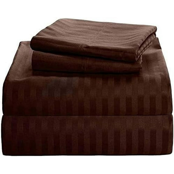 Full 6 PC Bed Sheet Set - 600 Thread Count Pure Egyptian Quality Cotton 6 Piece (Sheet Set & Extra Pillow Cases) Full Size Fit Up 9" Inch to 12" Inch Deep Pocket Striped ( Chocolate )
