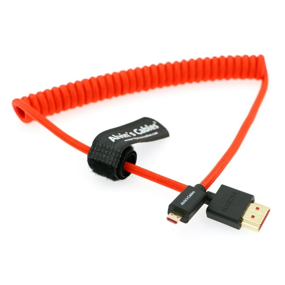 Full 8K 2.1 Micro HDMI to HDMI Braided Coil Cable for Canon R5C Atomos Ninja Red