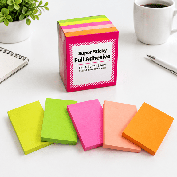 Full Adhesive Sticky Notes, 3 x 2 Inches, Bright Colors, 400 Total Sheets