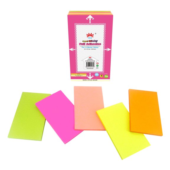 Full Adhesive Sticky Notes 3 x 5 Inches 5 Pads 300 Sheets Bright Colors