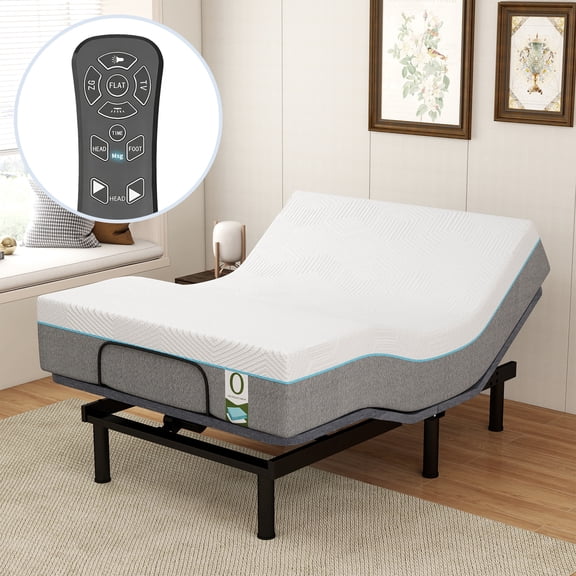 Full Adjustable Bed Base Massage with 12" Memory Foam Mattress, Electric Bed Frame with Head & Foot Lift, Wireless Remote, Zero Gravity, Under-Bed LED, USB Ports