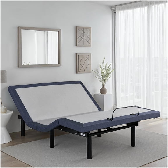 Full Adjustable Bed Base with Massage, Zero Gravity & Wireless Remote, Blue-Gray Steel Frame, No Box Spring Needed