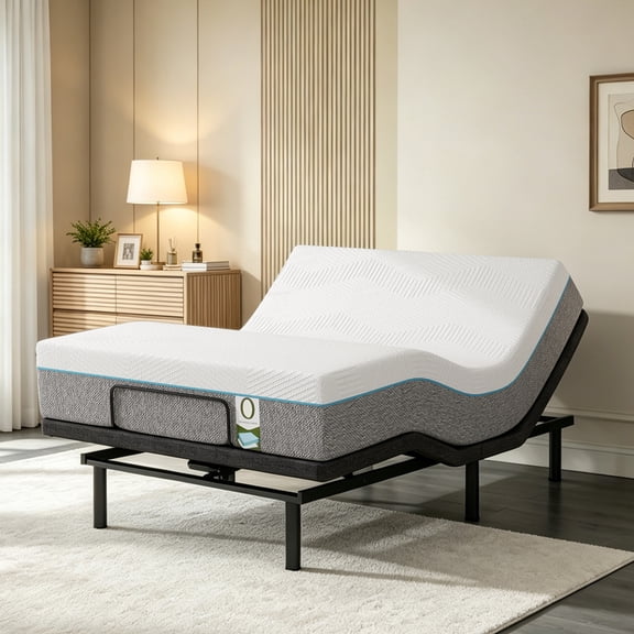Full Adjustable Bed Frame with Mattress, Electric Base with Head & Foot Lift, Pillow-Tilt, Under-Bed LED, USB Ports, Zero Gravity, One-Touch Flat, TV Mode, Memory Function, 4"+8" Adjustable Legs