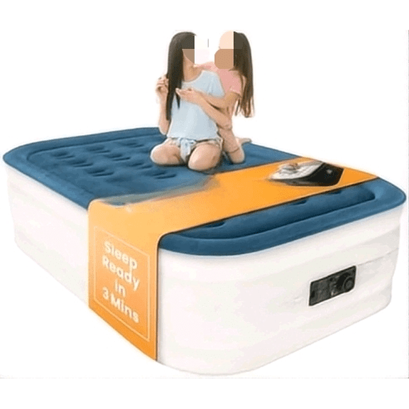 Full Air Mattress, 18 Raised Inflatable Bed with Built-in Pump, Waterproof Velvety Top, Ergonomic Design, Reinforced Support, and Carry Bag for Home, Camping, and Guests$$Bedding