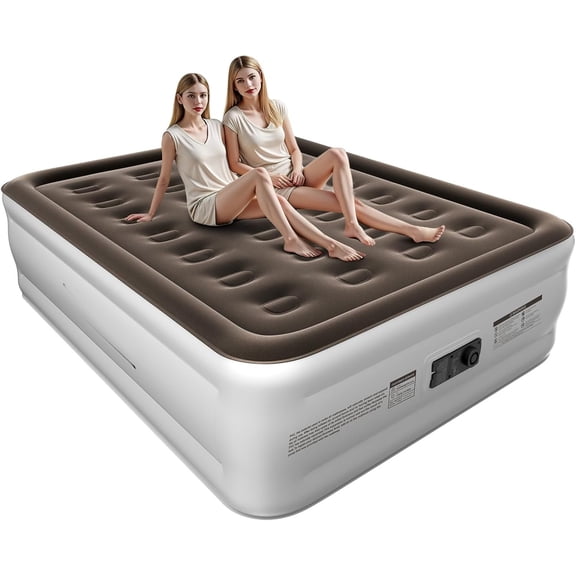 Full Air Mattress with Built in Pump Raised, 2 Min Self Inflatable Mattress, 18'' Blow up Mattress for , 660 LBS Portable Air Bed for Guest, Camping, Travel & Floor, Brown