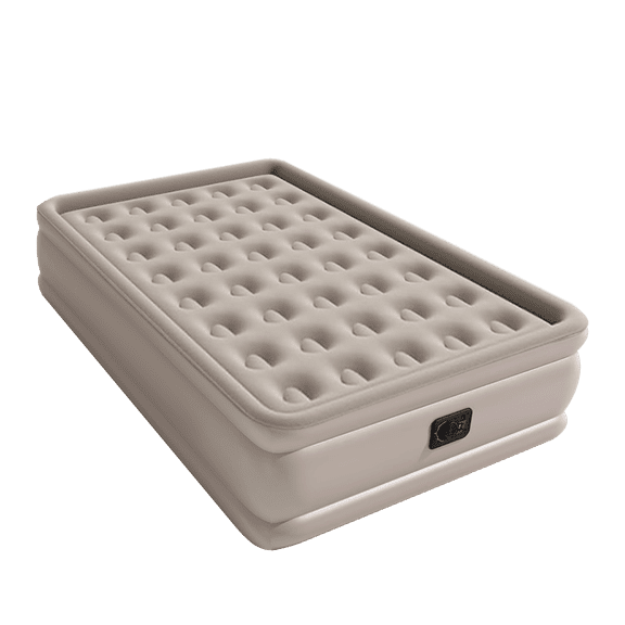 Full Air Mattress with Built-in Pump 18" Top Flocking,Raised Comfort,Fast Inflation/Deflation Foldable Portable Air Bed with Storage Bag for Home,Camping,Guests Khaki