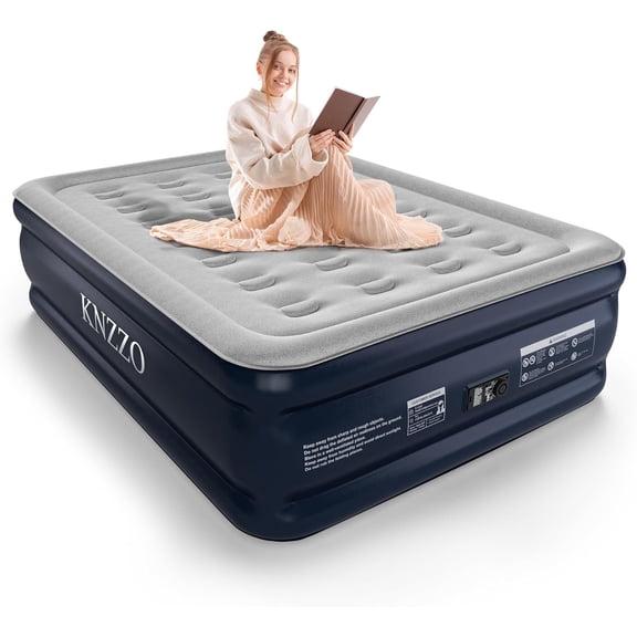 Full Air Mattress with Built-in Pump, 18" Top Inflatable Waterproof Flocking Fabric, Three-Minute Quick-Inflatable Bed. Portable Blow Up for Home, Outdoor and Guests