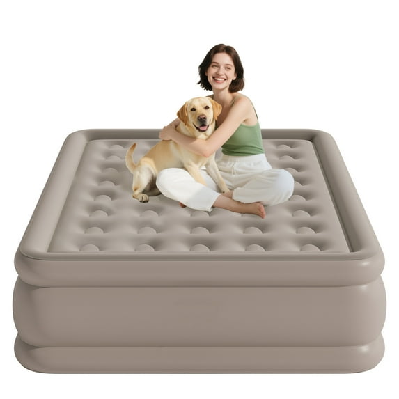 Full Air Mattress with Built in Pump,Inflatable High Portable,Blow Up Air Bed for Home,Travel and Guest(Khaki)
