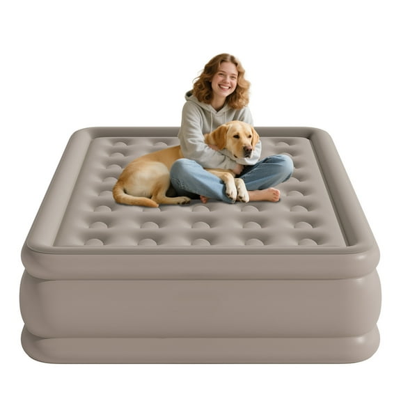 Full Air Mattress with Built in Pump,Inflatable High Portable,Blow Up Air Bed for Home,Travel and Guest(Khaki)