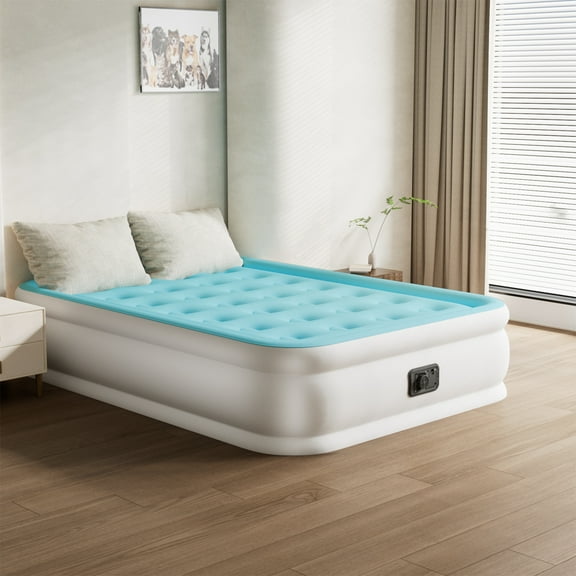 Full Air Mattress with Built in Pump,Inflatable High Portable,Blow Up Air Bed for Home,Travel and Guest(Sky Blue)