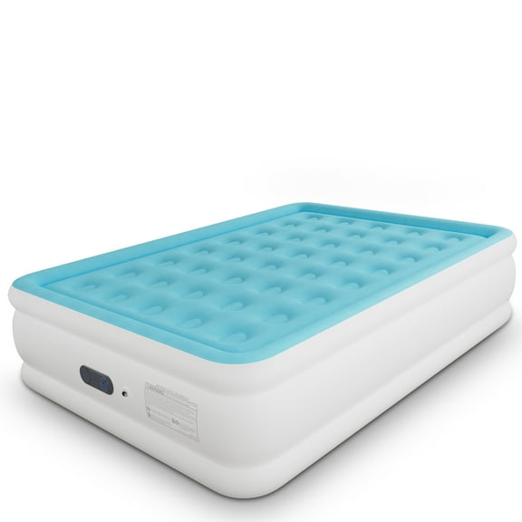 Full Air Mattress with Built-in Pump - 18" Extra Thick Inflatable Bed for Camping & Home,Light Blue,3-Min Self Inflating with Carrying Bag.