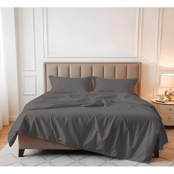 Full American Cotton Sheets, 1200 Thread Count Supima Cotton, Thick Heavy Soft Sateen Hotel Style Premium Luxury 4Pcs Set, Light Grey