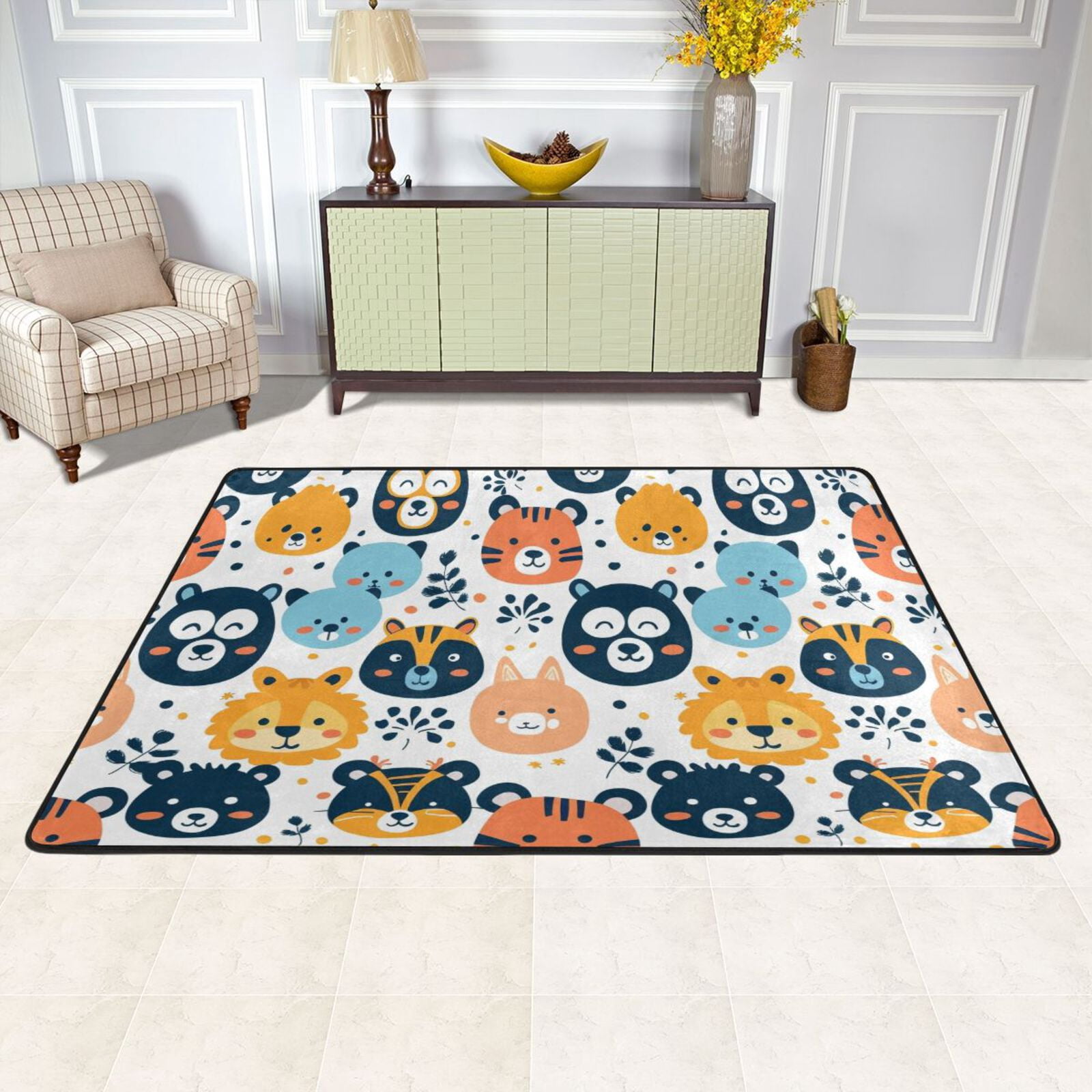 72x100 Area Rug Full Animals Leaves Area Rug Washable 72 x 48 Floor Carpet Mat Non Slip ...