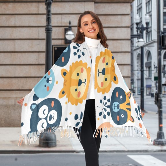Full Animals Leaves Winter Scarf for Women Fashion Warm Long Soft Blanket Scarves Gifts
