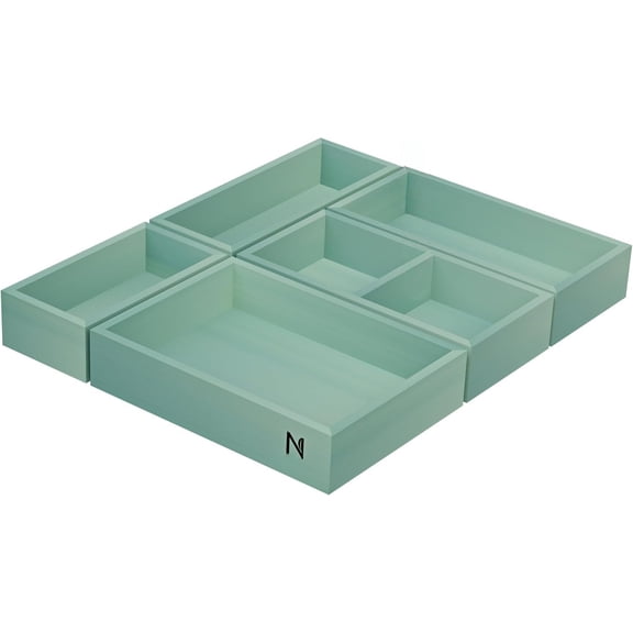 Full Anti-slip Drawer Organizer with 5 count Tray, Modular Drawer Dividers for Office, Bathroom, Makeup, Kitchen & Junk Drawer Storage (Matte Sage Green)